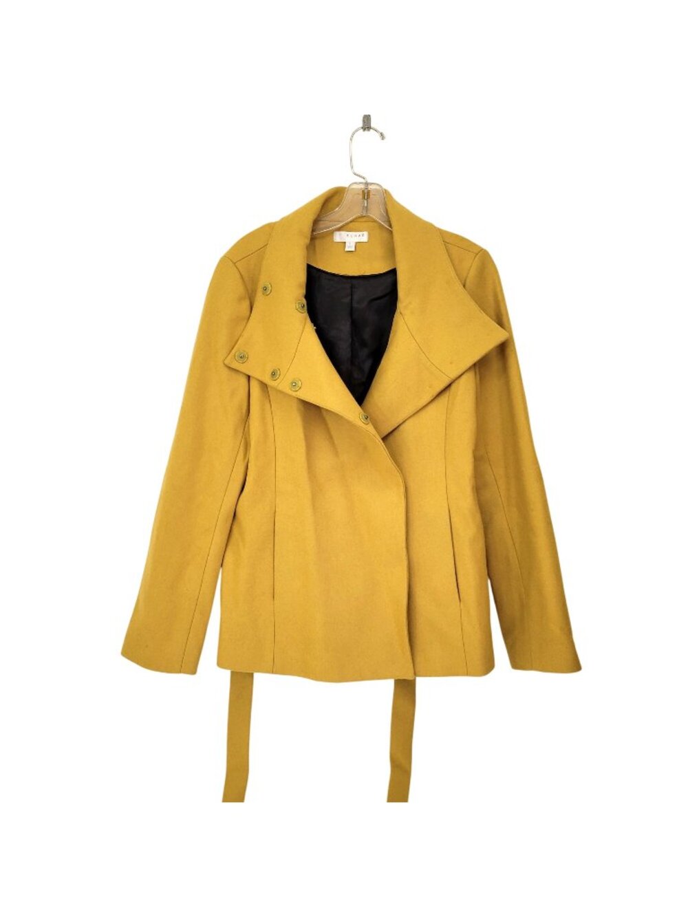 Kenar Mustard Yellow Double-Breasted Belted Coat L Wool Blend Women's Jacket Siz